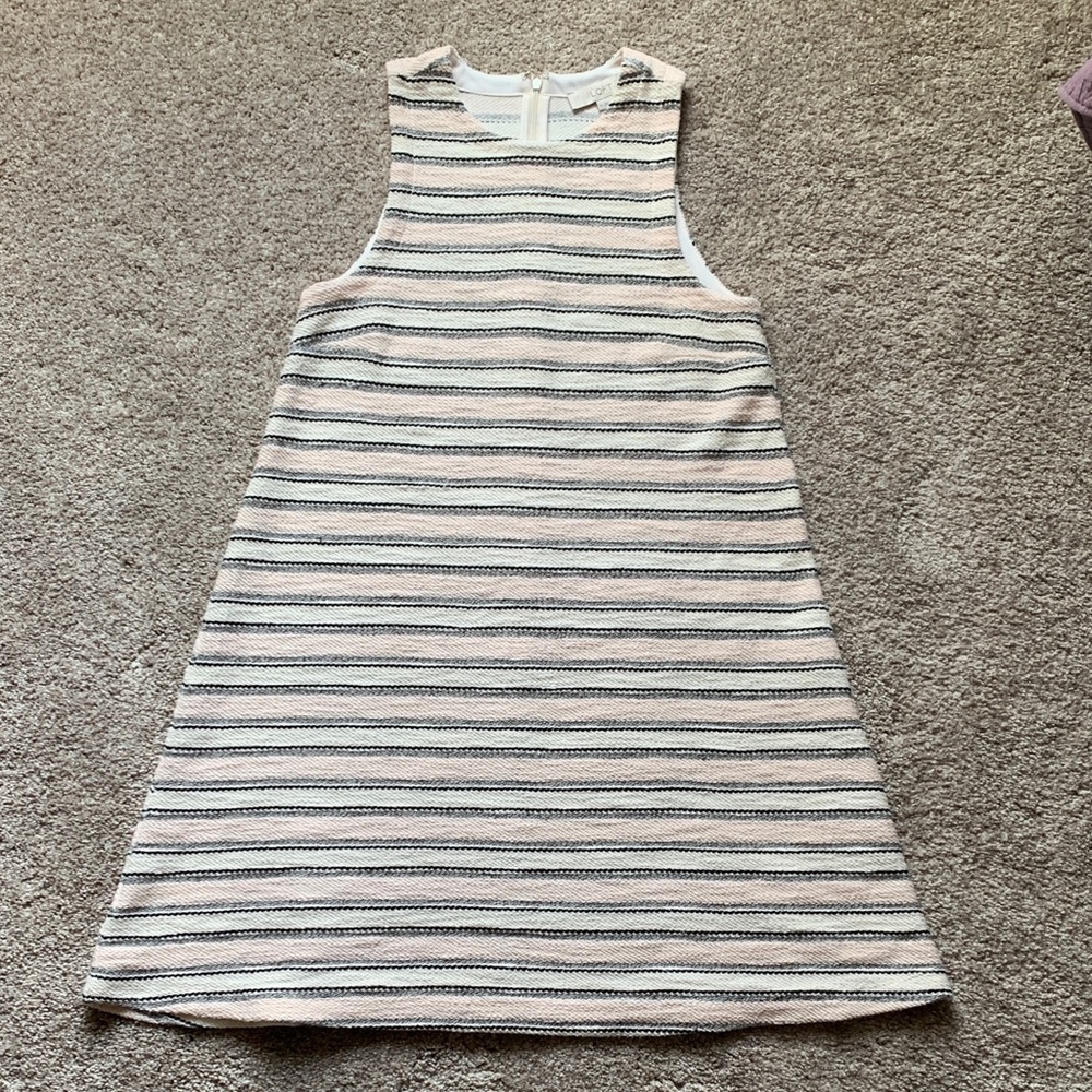 Loft Pink & Black Textured Terry Boucle Tweed Striped Sleeveless Dress XS